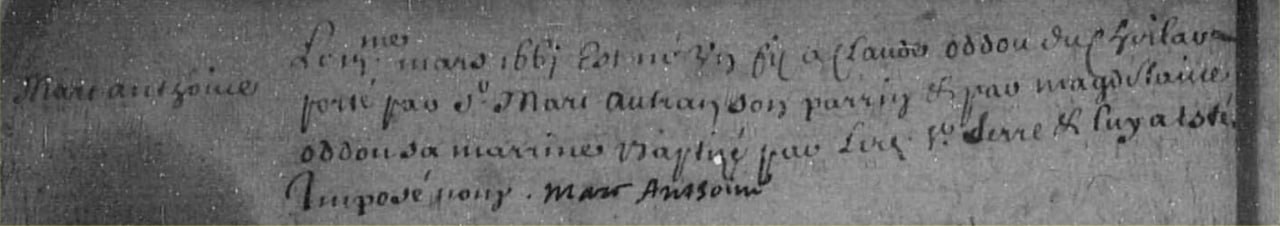 Acte de baptême de Marc Anthoine ODDON