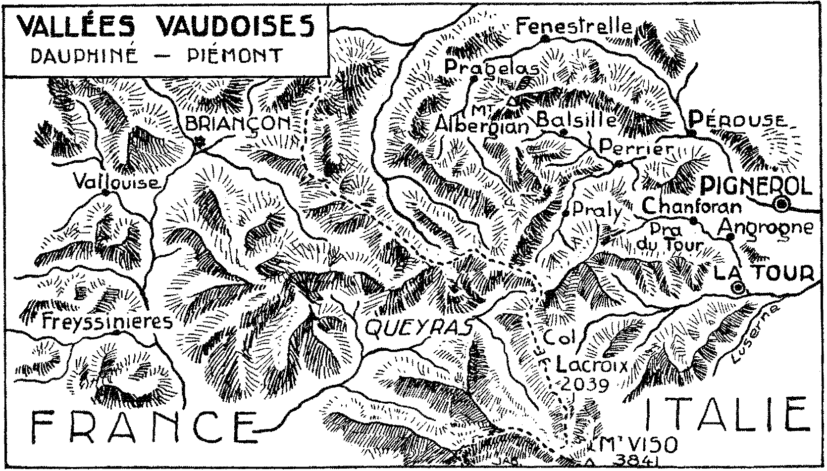 carte vallées vaudoises (Luserne, Saint Martin, Cluson)